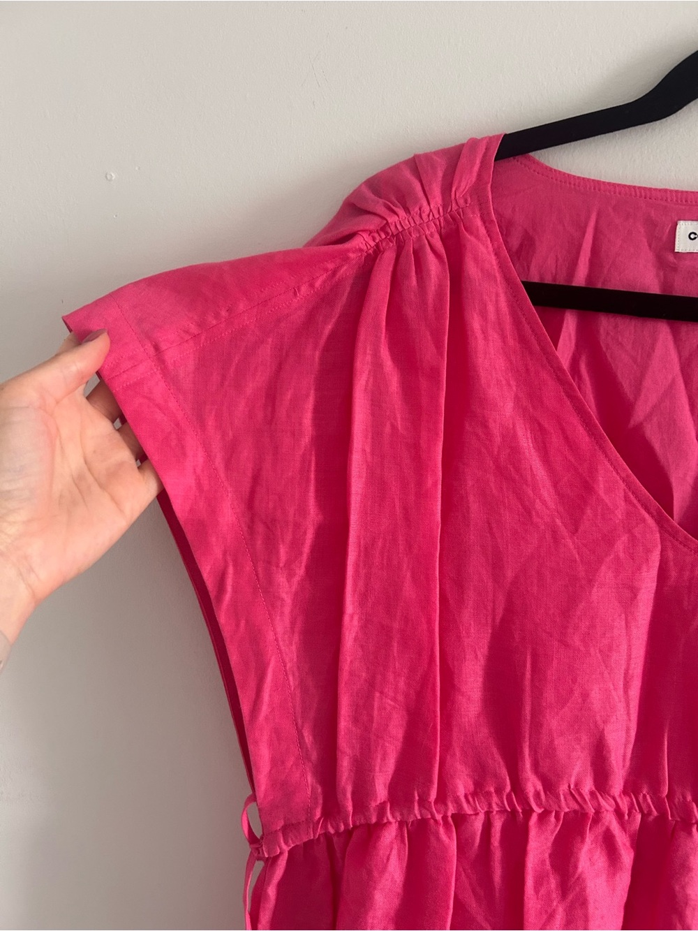 Linen Country Road Hot Pink V-Neck Tiered Drawstring Tunic - Picture 2 of 11